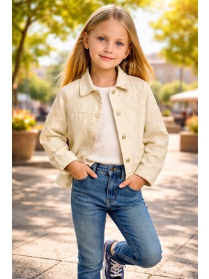 Almira Anne Bebek Çocuklar Için Kot Ceket ve Kısa Kollu Tişört Takım