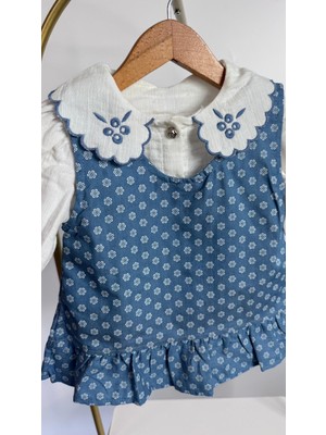 Bobby Kız Bebek Çicek Desenli Sara Nakışlı Bebe Yaka Jile Kot Elbise Kız Bebek Çicek Desenli Sara Nakışlı Bebe Yaka Jile Kot Elbise