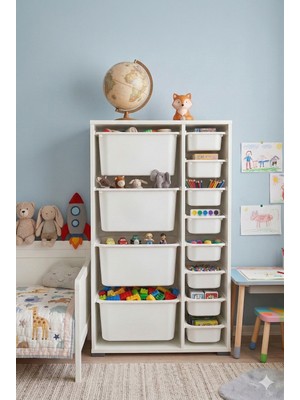 12 Çekmeceli Çok Amaçlı Oyuncak Dolabı ve Saklama Ünitesi – Çocuk Odası Düzenleyici Etiket Hediyeli