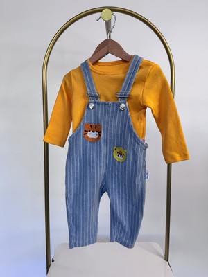 Baby Buu Ayıcık Nakışlı Unisex Bebek Salopet Takım Çizgili Askılı Tulum