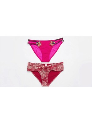 Zi 2 Adet 1 Paket Pembe -Kırmızı Farklı Model Bikini Altı