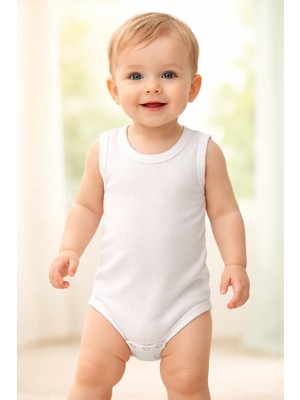 Almira Anne Bebek Bebek Zıbın Günlük Kullanım Için Unisex Fitilli Sıfır Kol Çıtçıtlı Bady