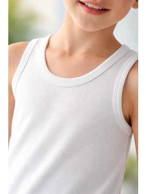 Almira Anne Bebek Yazlık Erkek Çocuk Atlet 6-11 Yaş Beyaz Askılı Günlük Giyim