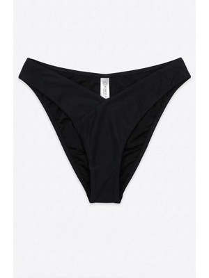 Zi Siyah Dar Kalıp Ön V Kesim Çizgi Şerit Kalın Kenarlı Astarlı Bikini Altı