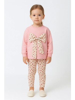 Almira Anne Bebek Kız Çocuk Çiçekli Fiyonk Detaylı Uzun Kollu Pamuklu Takım