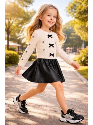 Almira Anne Bebek Kız Çocuk Kışlık Deri Etekli Takım Uzun Kollu Renk Seçenekleri