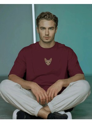 Muhtar Store Erkek Sfenks Kedi Baskılı Oversize Tişört – Minimal Sphynx Cat Tasarım