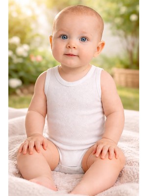 Almira Anne Bebek Kız Çocuk Baklava Desenli Sıfır Kollu Pamuklu Badı