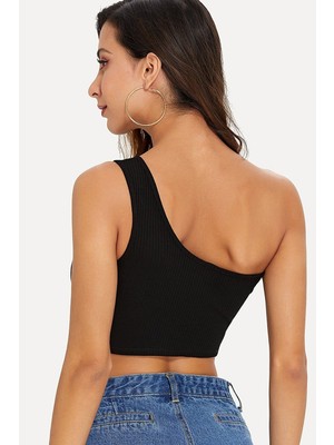 Modi Green Modig Kadın Siyah Tek Omuz Crop Büstiyer