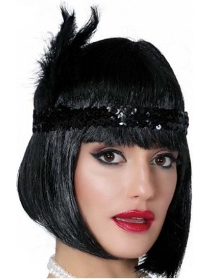 Selfbuysell Siyah Renk Tüylü Çarliston Saç Bandı Kafa Bandı (5324)