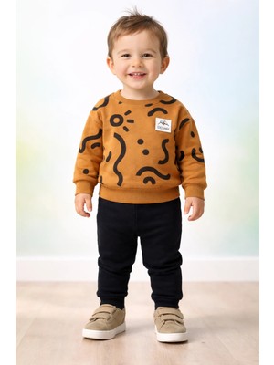 Almira Anne Bebek Bebek Erkek Uzun Kollu Kahve Takım Çizgi Desenli Bebek Giyim