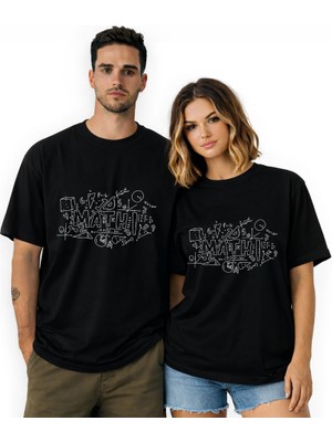 Kidilia Matematik Formullü Unisex Bisiklet Yaka Tasarım Tshirt - Beden: Mrenk: Siyah
