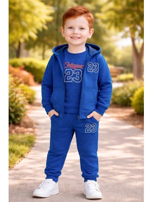 Almira Anne Bebek Pamuklu Erkek Çocuk 23 Yazılı Kapşonlu Yelek Sweat Eşofman Takım