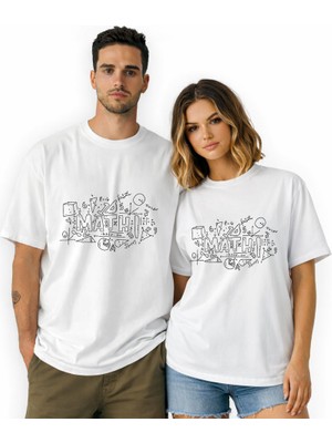Kidilia Matematik Formullü Unisex Bisiklet Yaka Tasarım Tshirt - Beden: Srenk: Beyaz