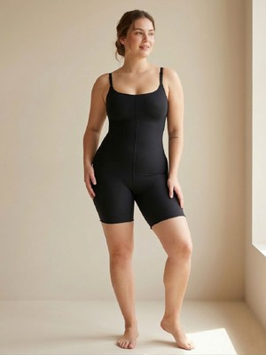 U&me Ayarlanabilir Askılı, Toparlayıcı, Şekillendirici Tek Parça Kadın Korse Kısa Şort Paça Slim Fit Body Shapewear Siyah