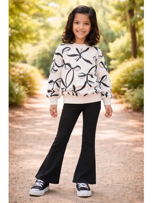 Almira Anne Bebek Kız Çocuk Fiyonk Baskılı Ispanyol Paça Takım