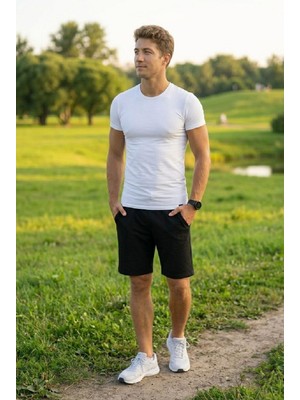 D's Damat Beli Lastikli Fleto Cepli Rahat Kesim Günlük Erkek Spor Şort Siyah
