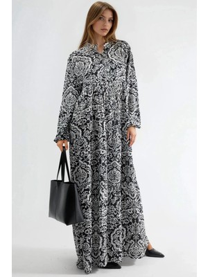 Hiccup Kadın Rahat Desenli Maxi Elbise Beyaz