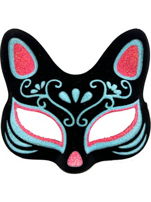 Selfbuysell Siyah Renk Süet Kaplama Üzeri Mavi Kırmızı Simli Kedi Maskesi 17X14 cm (5324)