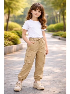 Almira Anne Bebek Kız Çocuk Bel Kısmı Lastiklki Bağcıklı Kargo Cepli Bilek Lastikli Pantolon