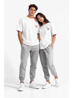 Nevermind Sevgili Kombini Ayıcık Baskılı Çift Tişört Oversize Unisex Partner Kombin Seti