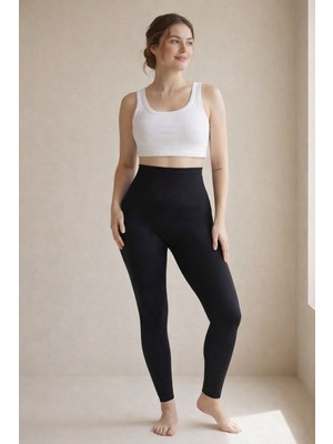 U&me Yüksek Bel Uzun Korse Tayt, Karın Toparlayıcı Kalça Şekillendirici Incelten Slim Fit Kadın Shapewear Siyah