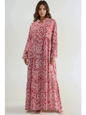 Hiccup Kadın Rahat Desenli Maxi Elbise Kırmızı
