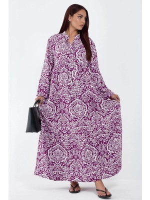 Hiccup Kadın Rahat Desenli Maxi Elbise Leylak Moru