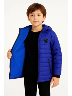 Marsilyan Mont Içi Pelüş Kürk Astarlı, Kapüşonlu Fermuarlı Kışlık - Saks Mavisi