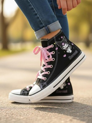 Ellaboni Kız Çocuk Kromi&melody Baskılı Siyah Bilekli Keten Spor Ayakkabı Sneaker