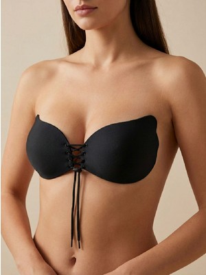 U&me Kelebek Önden Bağlamalı Yapışkanlı Görünmez Straplez Sütyen, Dekolte ve Sırtı Açık Kıyafetler Için Siyah