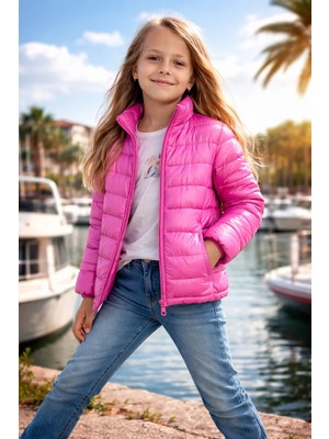 Almira Anne Bebek Kız Çocuk Mont Yüzme Şişme Fermuarlı Yandan Cepli Pembe