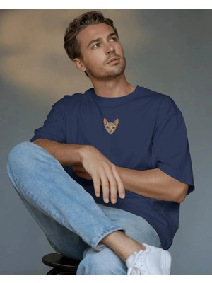 Muhtar Store Erkek Sfenks Kedi Baskılı Oversize Tişört – Minimal Sphynx Cat Tasarım