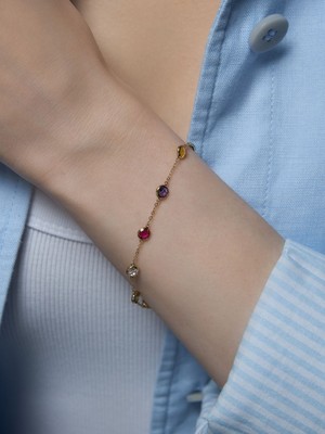 Ekinci Kuyumculuk 14 Ayar Altın Renkli Taşlı Bileklik “lucea” – Işığın Zarif Dokunuşu 20CM