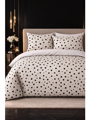 More Home  Çift Kişilik Yorgan Kılıfı + Yastık Kılıfı  (Çarşafsız) Kalpli Beyaz