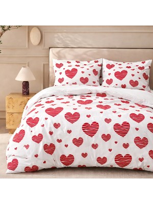 More Home Tek  Kişilik Yorgan Kılıfı + Yastık Kılıfı   (Çarşafsız) Kalp Desen