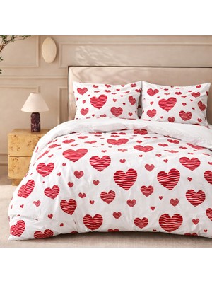 More Home  Çift Kişilik Yorgan Kılıfı + Yastık Kılıfı (Çarşafsız) Kalp Desen