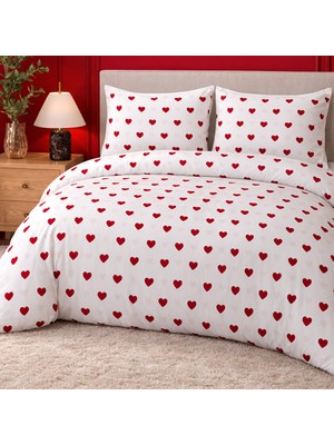 More Home  Çift Kişilik Yorgan Kılıfı + Yastık Kılıfı (Çarşafsız) Kalp Desenli