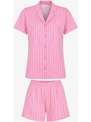 Penti Pinkish Stripes Pamuklu Gömlek Şort Pijama Takımı