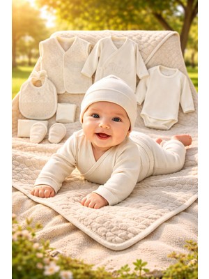 Almira Anne Bebek Bebek Hastane Çıkışı Seti Krem Renkli Pamuklu 10 Parça