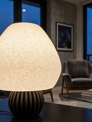 Mcy Dekor Modern Tasarım Mantar Abajur - Dekoratif Dokulu Salon ve Yatak Odası Lambası - Aydınlatma