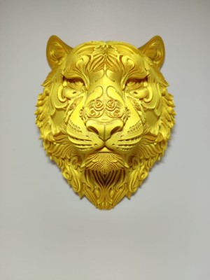 3DART54 Dekoratif Kaplan Büstü Heykel - Modern Ofis ve Ev Aksesuarı -  Gold Detaylı Büyük Biblo