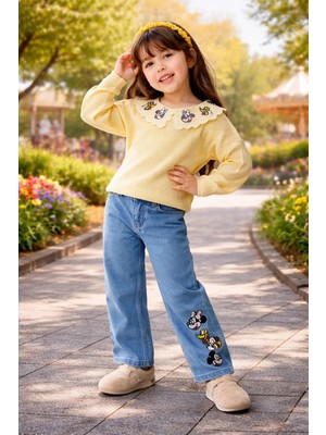 Almira Anne Bebek Kız Çocuk Yazlık Takımlar Minnie Nakışlı Yelekli 2 Parça Set