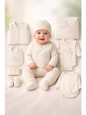 Almira Anne Bebek Bebek Hastane Çıkışı Takımı Krem Renkli Pamuklu 10 Parça