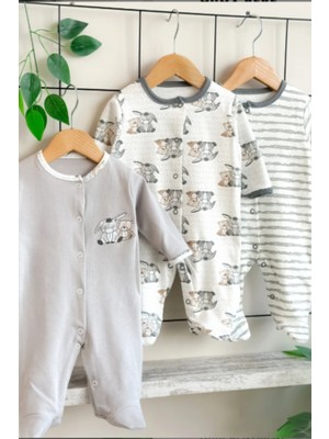 Yeşil Ayıcık 3'lü Patikli Tulum (Kız - Erkek - Yenidoğan)