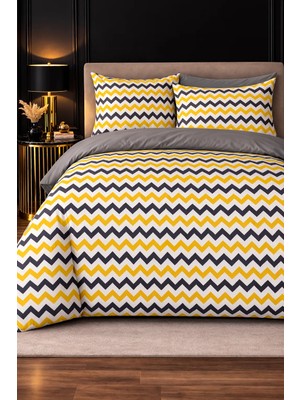 More Home Tek  Kişilik Yorgan Kılıfı + Yastık Kılıfı  Zikzaklı  Sarı-Gri