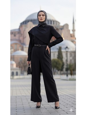 Nnstartshopping  Kadın Uzun Kollu Şal Detaylı Bluz ve Pantolon Kemer Dahil Ikili Takım