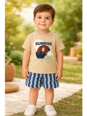 Almira Anne Bebek Kahverengi Erkek Çocuk Kısakollu Tişört ve Şort Takım