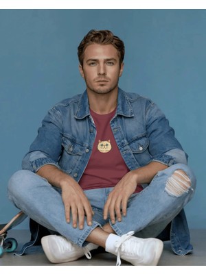 Muhtar Store Erkek Iran Kedisi Baskılı Oversize Tişört – Minimal Persian Cat Tasarım