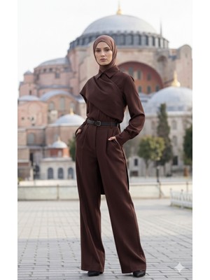 Bet's  Kadın Uzun Kollu Şal Detaylı Bluz ve Pantolon Kemer Dahil Ikili Takım